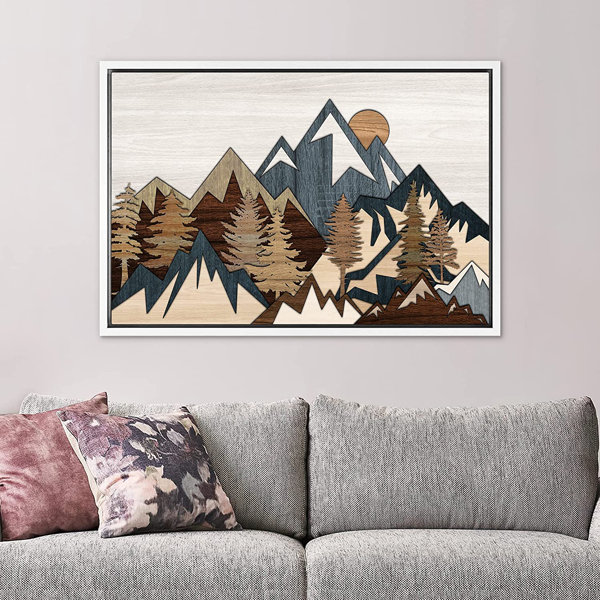 IDEA4WALL Framed Canvas Print Wall Art Wood Panel Effect Mountain Range